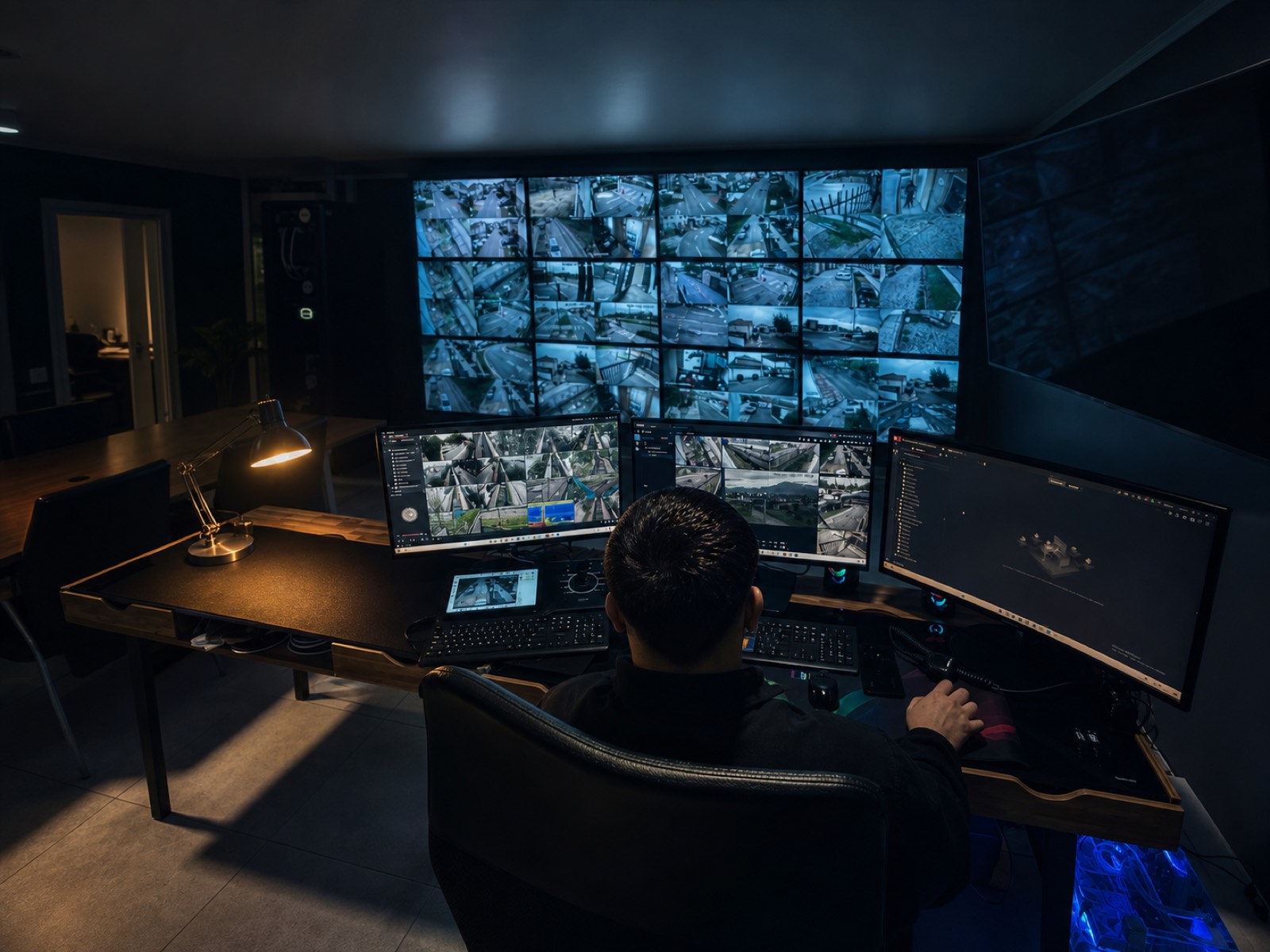 Operador de Fortex Security monitoreando cámaras CCTV